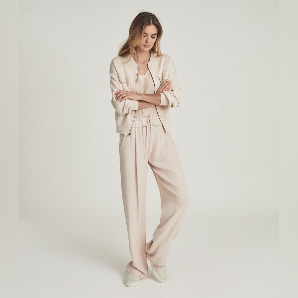 Reiss Raya Wide Leg Trousers in Light Beige